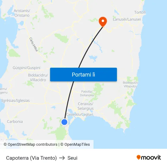 Capoterra (Via Trento) to Seui map