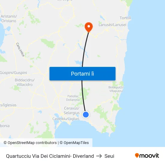 Quartucciu Via Dei Ciclamini- Diverland to Seui map