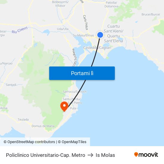 Policlinico Universitario-Cap. Metro to Is Molas map