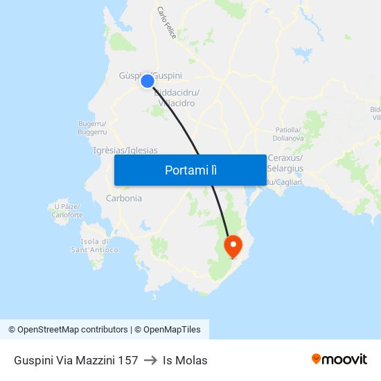 Guspini Via Mazzini 157 to Is Molas map