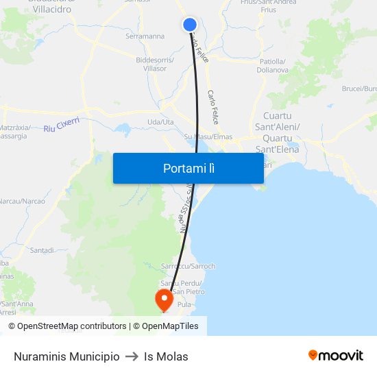 Nuraminis Municipio to Is Molas map