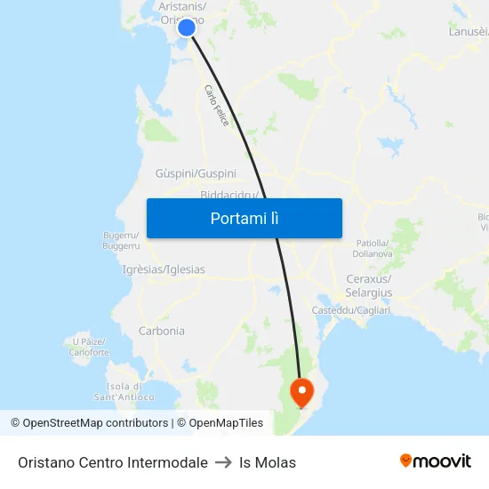 Oristano Centro Intermodale to Is Molas map