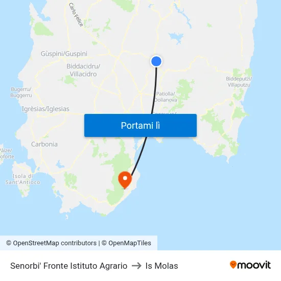 Senorbi' Fronte Istituto Agrario to Is Molas map