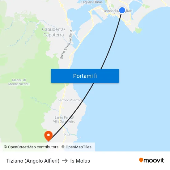 Tiziano (Angolo Alfieri) to Is Molas map