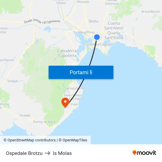 Ospedale Brotzu to Is Molas map