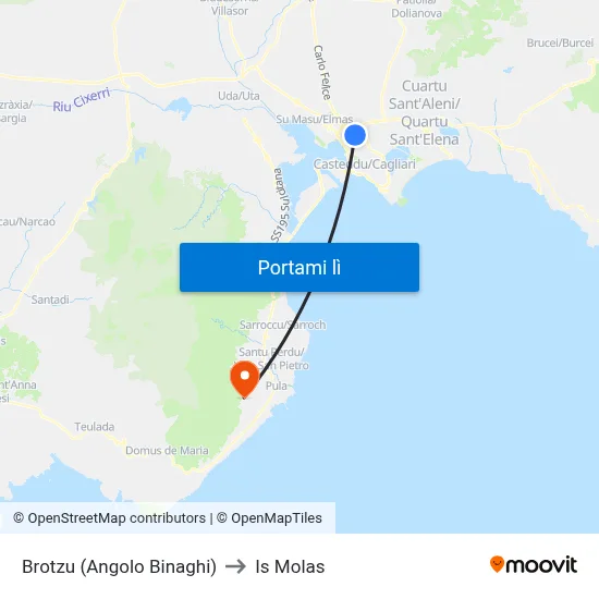 Brotzu (Angolo Binaghi) to Is Molas map