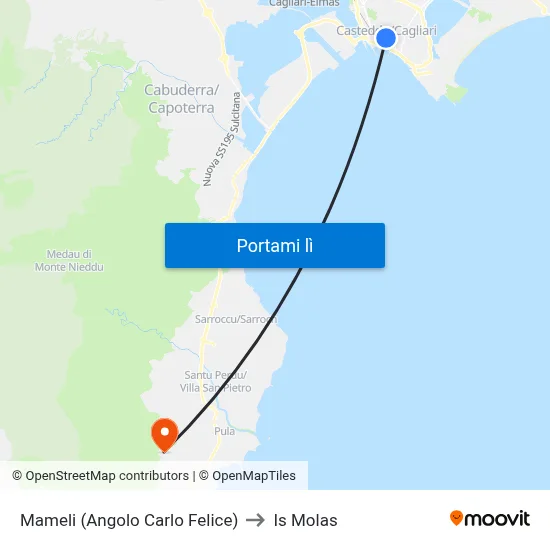 Mameli (Angolo Carlo Felice) to Is Molas map