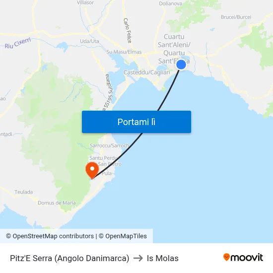 Pitz'E Serra (Angolo Danimarca) to Is Molas map