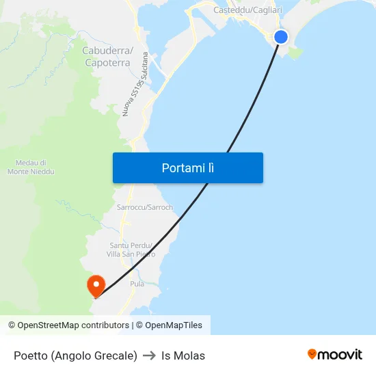 Poetto (Angolo Grecale) to Is Molas map