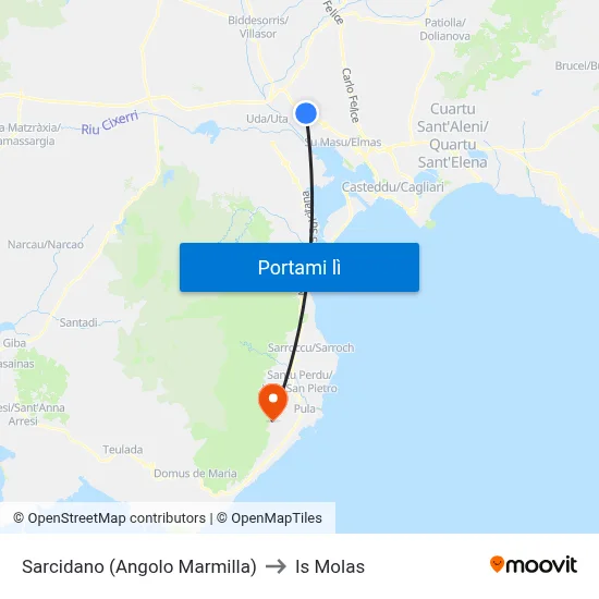 Sarcidano (Angolo Marmilla) to Is Molas map