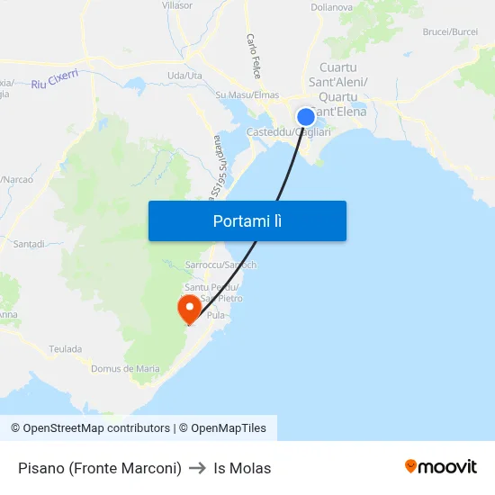 Pisano (Fronte Marconi) to Is Molas map