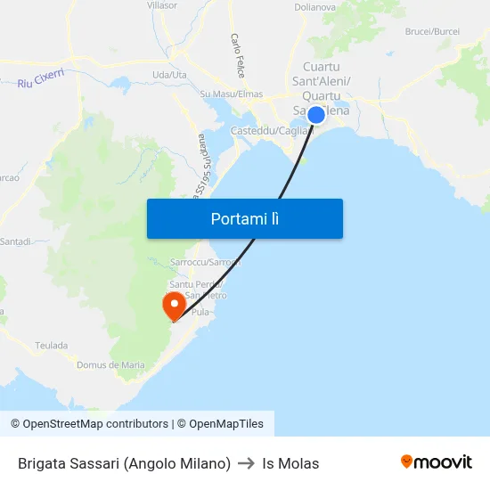 Brigata Sassari (Angolo Milano) to Is Molas map