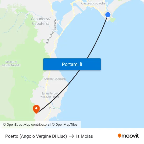 Poetto (Angolo Vergine Di Lluc) to Is Molas map