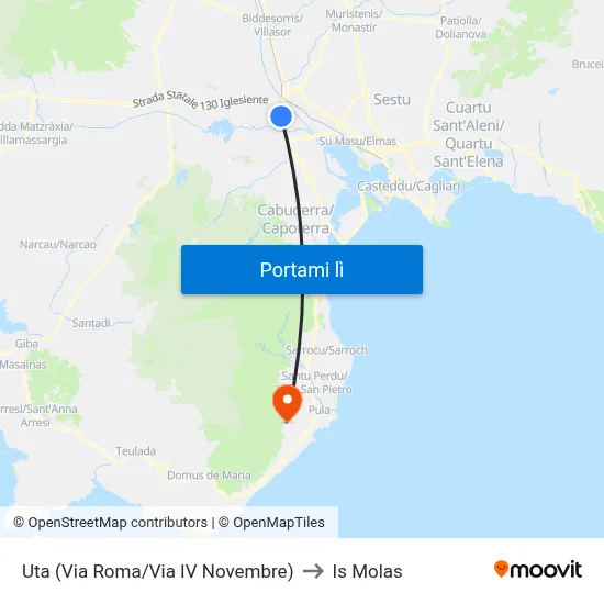 Uta (Via Roma/Via IV Novembre) to Is Molas map