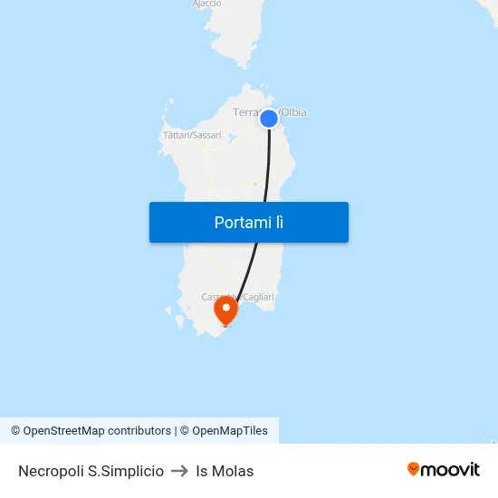 Necropoli S.Simplicio to Is Molas map