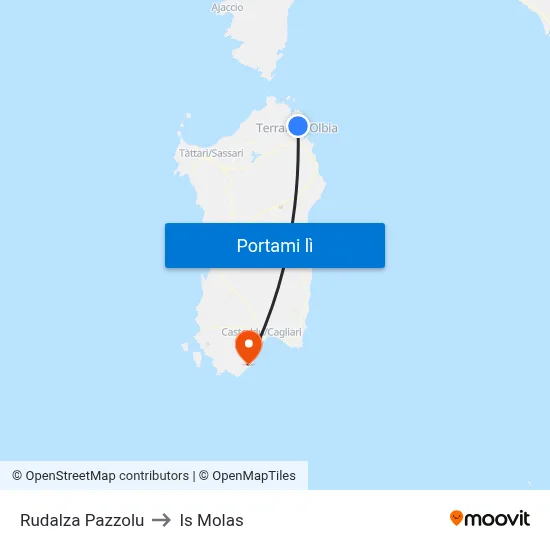 Rudalza Pazzolu to Is Molas map