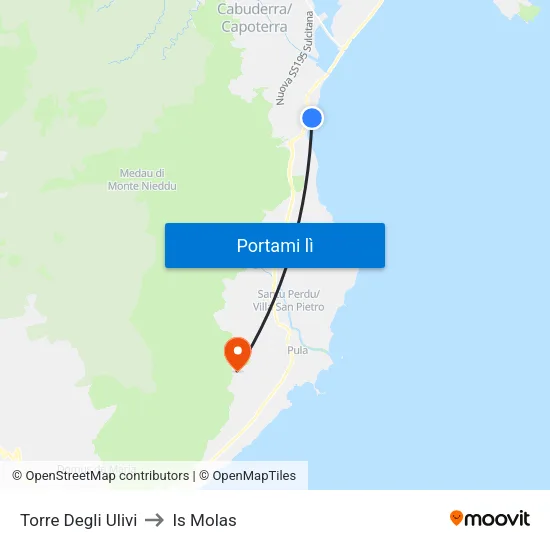 Torre Degli Ulivi to Is Molas map