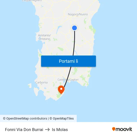 Fonni Via Don Burrai to Is Molas map