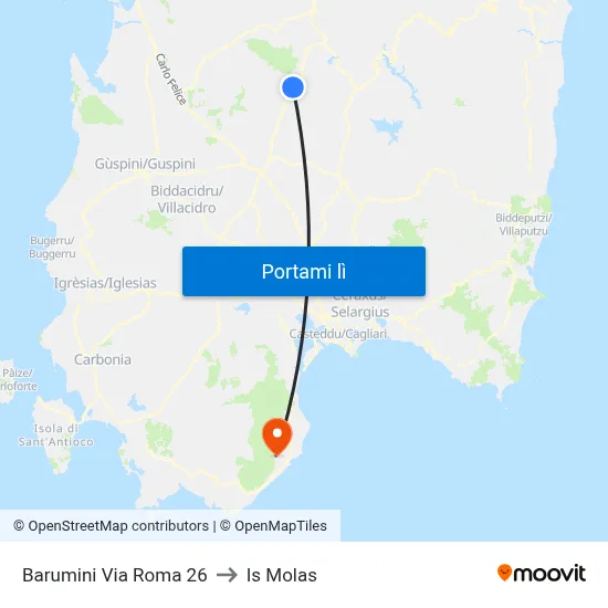 Barumini Via Roma 26 to Is Molas map