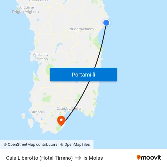 Cala Liberotto (Hotel Tirreno) to Is Molas map
