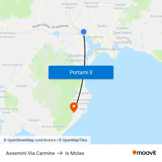Assemini Via Carmine to Is Molas map