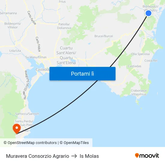 Muravera Consorzio Agrario to Is Molas map