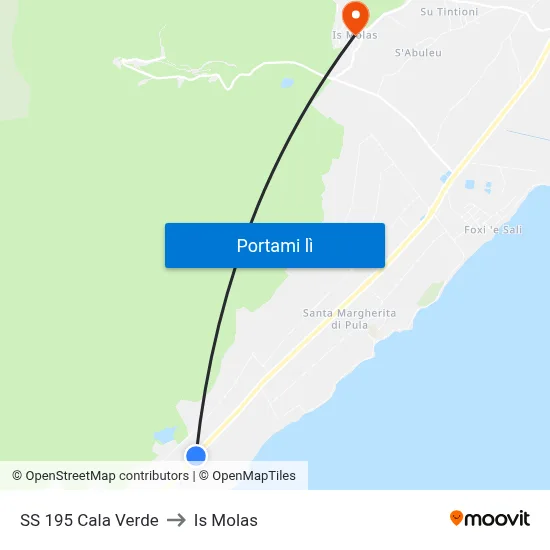 SS 195 Cala Verde to Is Molas map