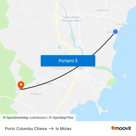Porto Columbu Chiesa to Is Molas map