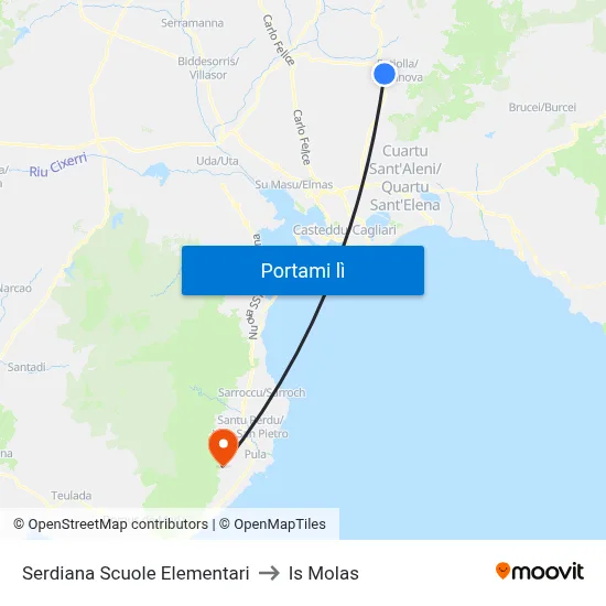 Serdiana Scuole Elementari to Is Molas map