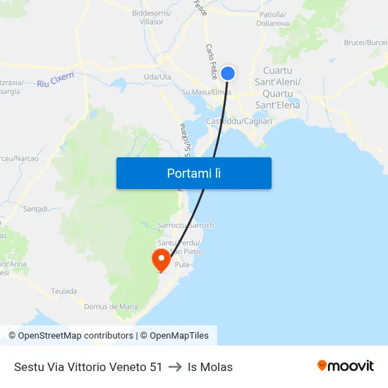 Sestu Via Vittorio Veneto 51 to Is Molas map
