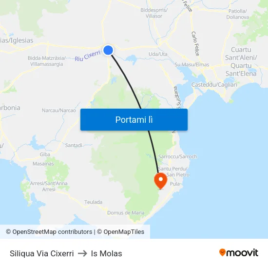 Siliqua Via Cixerri to Is Molas map