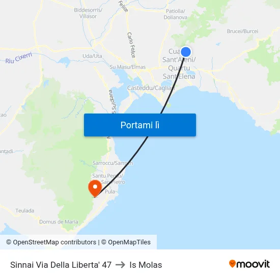 Sinnai Via Della Liberta' 47 to Is Molas map