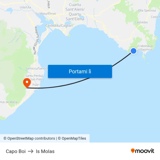Capo Boi to Is Molas map