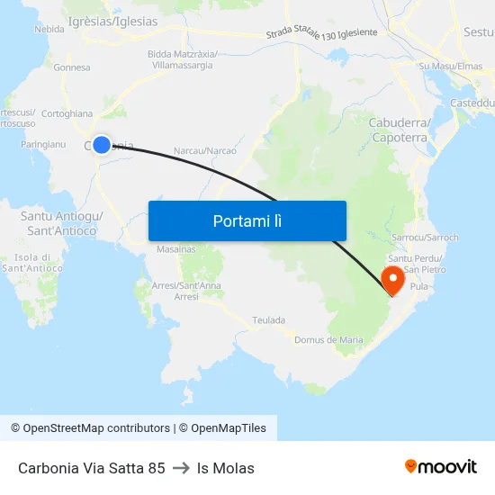 Carbonia Via Satta 85 to Is Molas map