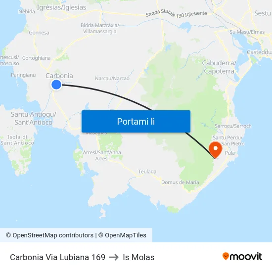 Carbonia Via Lubiana 169 to Is Molas map