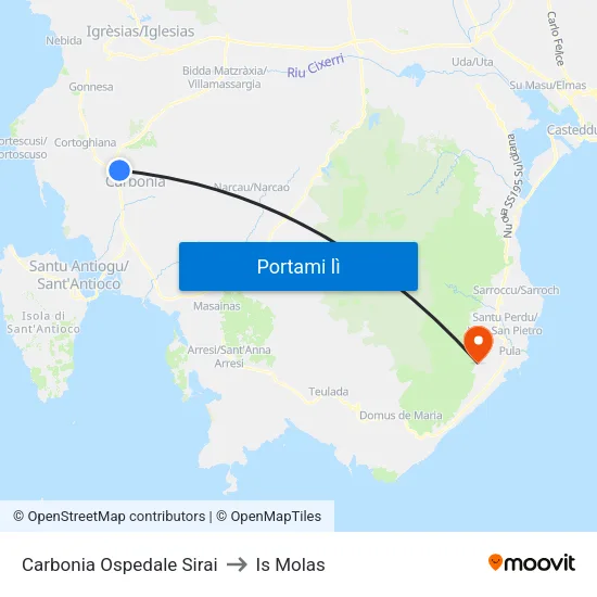 Carbonia Ospedale Sirai to Is Molas map