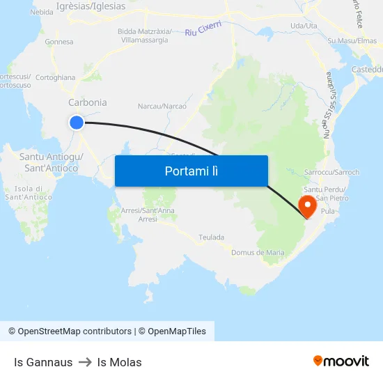 Is Gannaus to Is Molas map