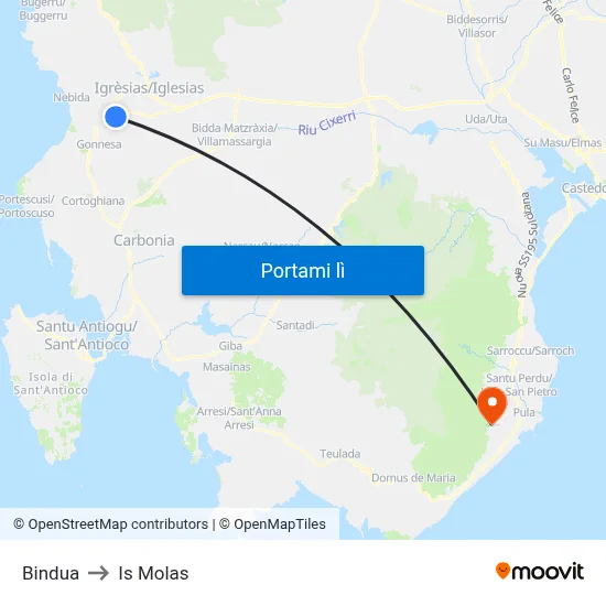 Bindua to Is Molas map