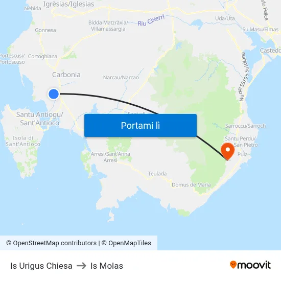 Is Urigus Chiesa to Is Molas map