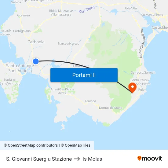 S. Giovanni Suergiu Stazione to Is Molas map