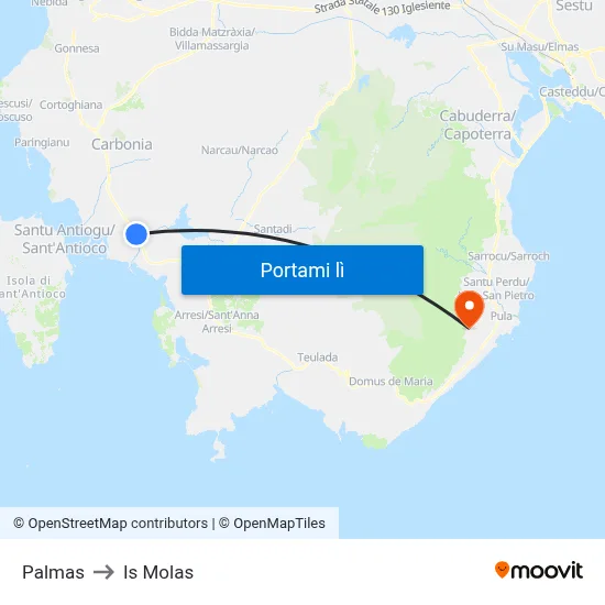 Palmas to Is Molas map