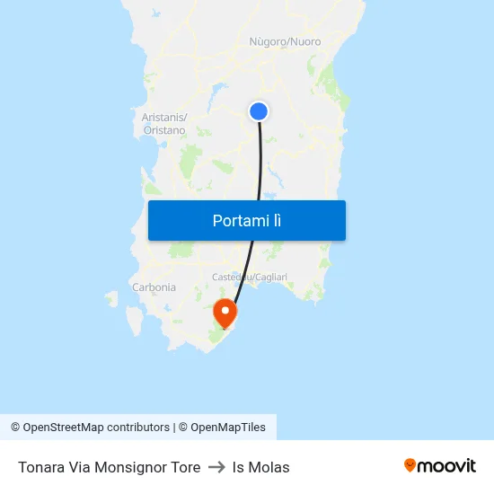 Tonara Via Monsignor Tore to Is Molas map