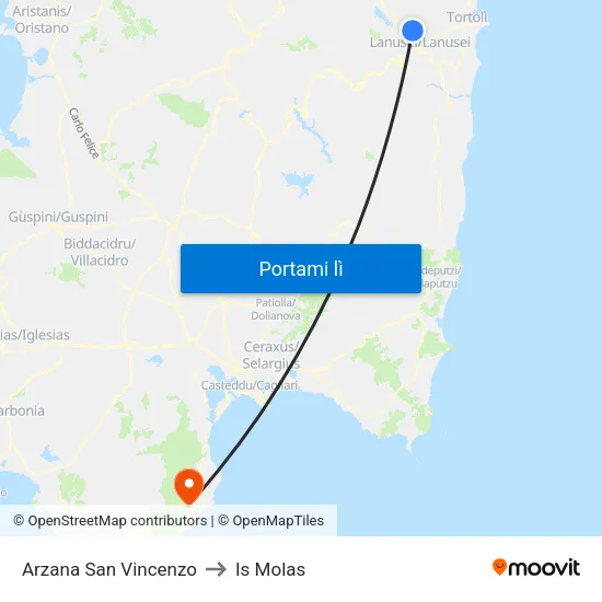 Arzana San Vincenzo to Is Molas map