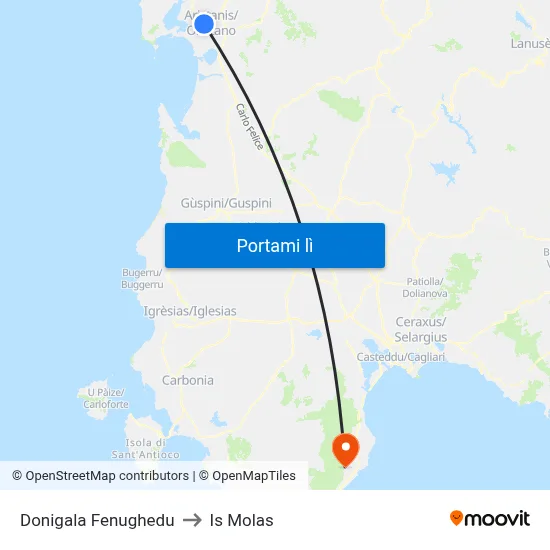 Donigala Fenughedu to Is Molas map