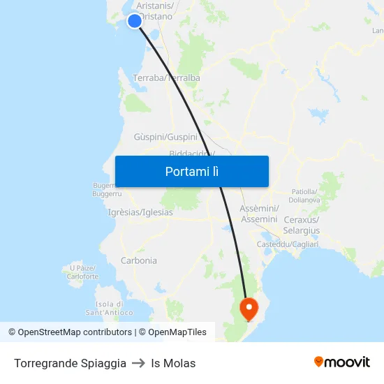 Torregrande Spiaggia to Is Molas map