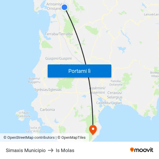 Simaxis Municipio to Is Molas map