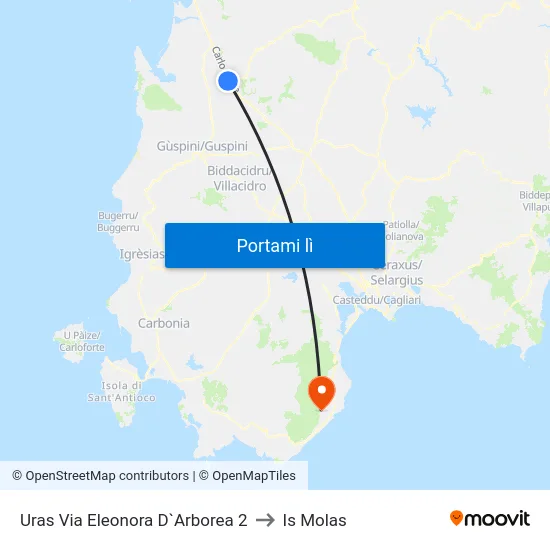 Uras Via Eleonora D`Arborea 2 to Is Molas map