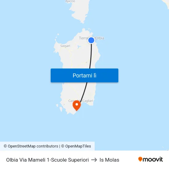 Olbia Via Mameli 1-Scuole Superiori to Is Molas map