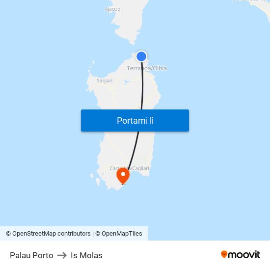 Palau Porto to Is Molas map
