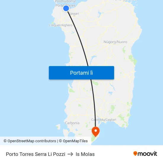 Porto Torres Serra Li Pozzi to Is Molas map